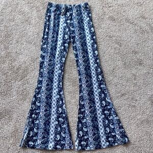 Fashion Nova Fits Just Right Blue Paisley Flare Mid Rise Pants - MultiColor (M)
